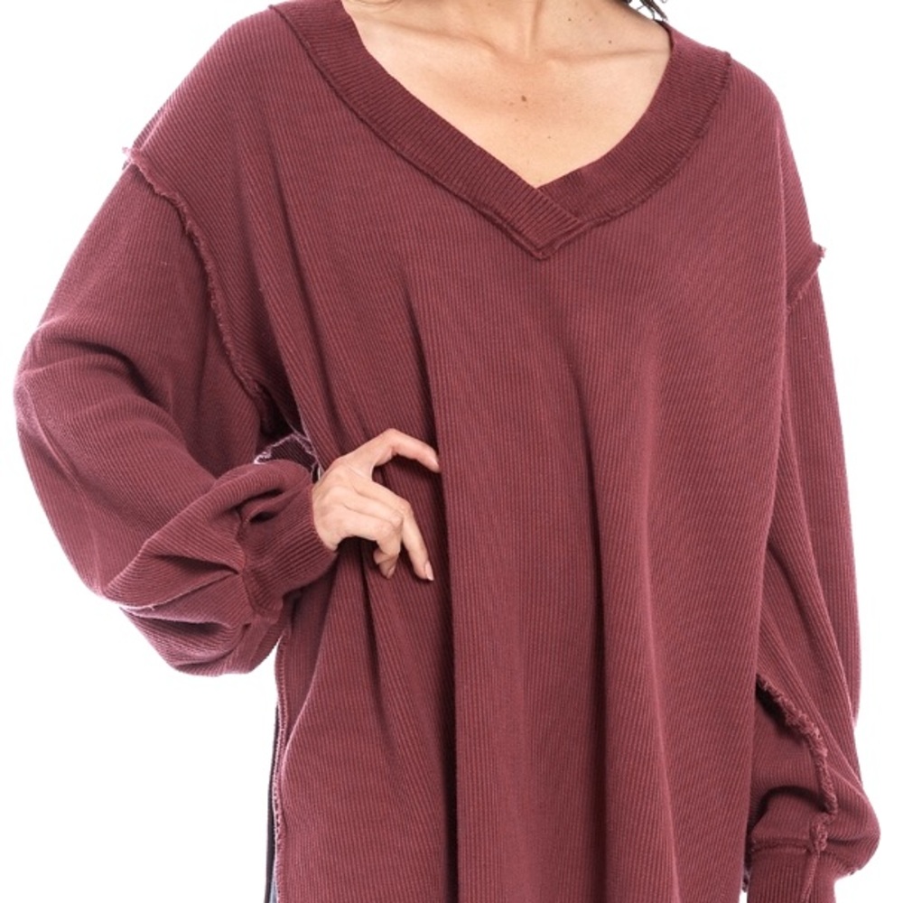 We The Free Oversized V-Neck Sweater in Dusty Rose